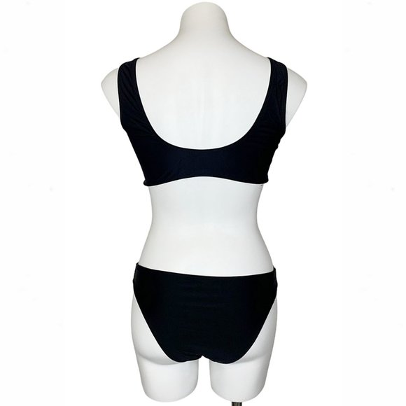 Black & White Scoop Neck Zip-Front Crop Top Bikini - Picture 11 of 16